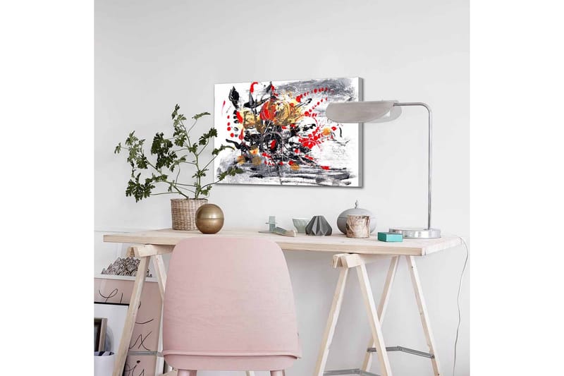 Canvas-taulu - Abstrakti sommitelma kukilla ja dynaamisilla viivoilla - Punainen / Musta / Kulta - Sisustustuotteet - Taulu & taide - Canvas-taulu