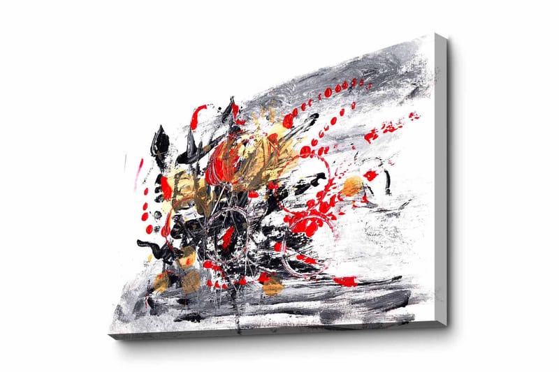 Canvas-taulu - Abstrakti sommitelma kukilla ja dynaamisilla viivoilla, Punainen / Musta / Kulta