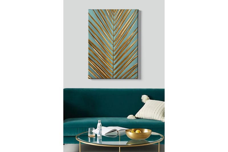 Canvas-taulu - Abstrakti sommitelma kultaisilla lehtien muodoilla - Kulta / Turkoosi - Sisustustuotteet - Taulu & taide - Canvas-taulu