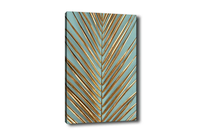 Canvas-taulu - Abstrakti sommitelma kultaisilla lehtien muodoilla, Kulta / Turkoosi