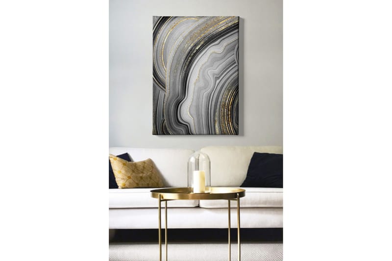 Canvas-taulu - Abstrakti sommitelma mustilla ja harmailla kuvioilla - Musta / Harmaa / Kulta - Sisustustuotteet - Taulu & taide - Canvas-taulu