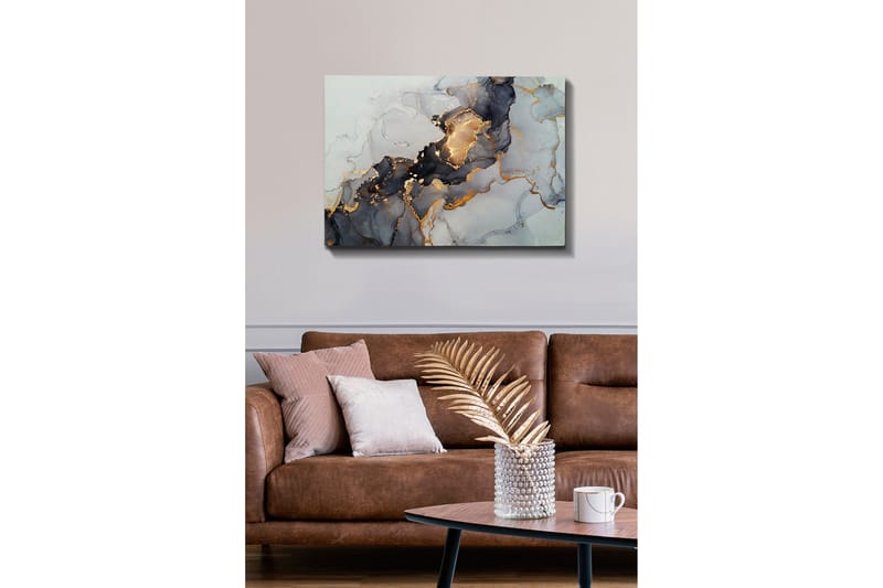 Canvas-taulu - Abstrakti sommitelma mustilla ja kultaisilla elementeillä - Musta / Kulta / Harmaa - Sisustustuotteet - Taulu & taide - Canvas-taulu