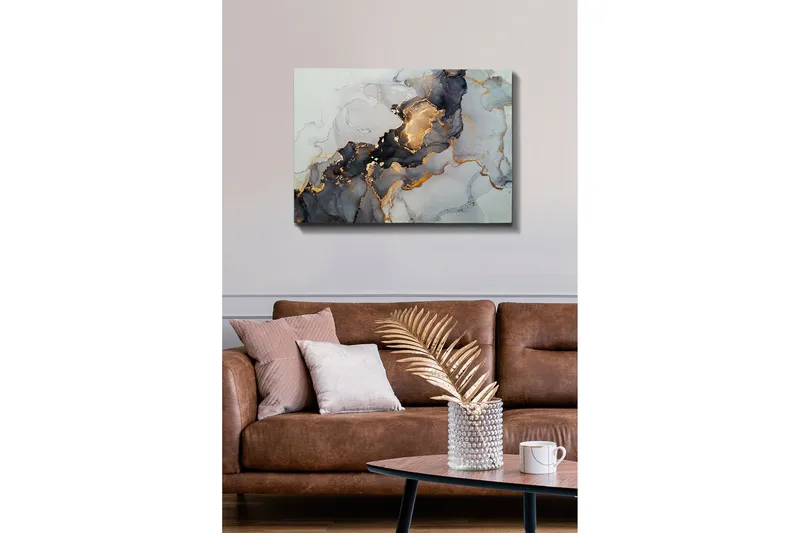 Canvas-taulu - Abstrakti sommitelma mustilla ja kultaisilla elementeillä - Musta / Kulta / Harmaa - Sisustustuotteet - Taulu & taide - Canvas-taulu