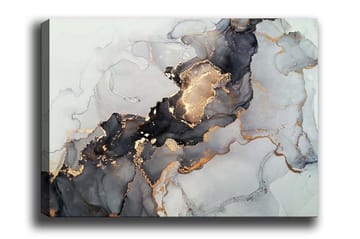 Canvas-taulu - Abstrakti sommitelma mustilla ja kultaisilla elementeillä - Musta / Kulta / Harmaa - Sisustustuotteet - Taulu & taide - Canvas-taulu