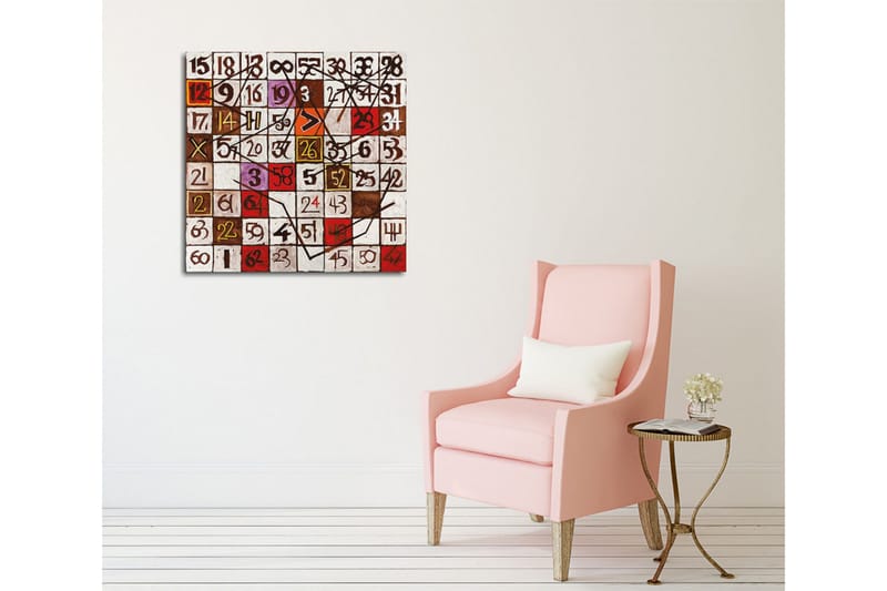 Canvas-taulu - Abstrakti sommitelma numeroilla ja viivoilla - Punainen / Ruskea / Valkoinen - Sisustustuotteet - Taulu & taide - Canvas-taulu