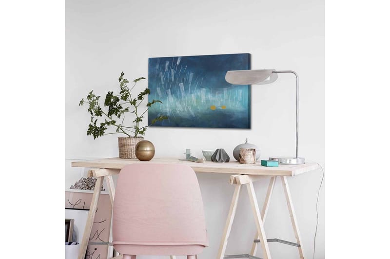 Canvas-taulu - Abstrakti sommitelma sadepisaroilla ja kultaisilla ympyröillä - Tummansininen / Vaaleansininen / Keltainen - Sisustustuotteet - Taulu & taide - Canvas-taulu