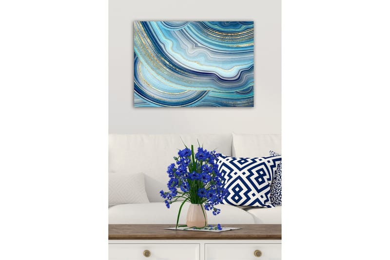 Canvas-taulu - Abstrakti sommitelma sinisillä aaltoviivoilla - Sininen / Turkoosi / Kulta - Sisustustuotteet - Taulu & taide - Canvas-taulu