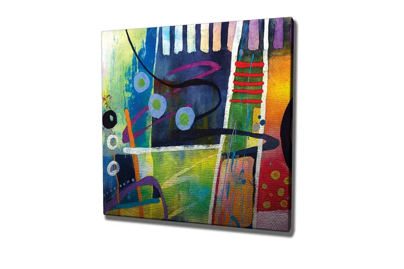 Canvas-taulu - Abstrakti sommitelma värikkäillä geometrisilla muodoilla, Sininen / Vihreä / Punainen