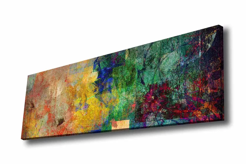 Canvas-taulu - Abstrakti sommitelma värikkäillä kuvioilla ja tekstuureilla, Vihreä / Keltainen / Punainen