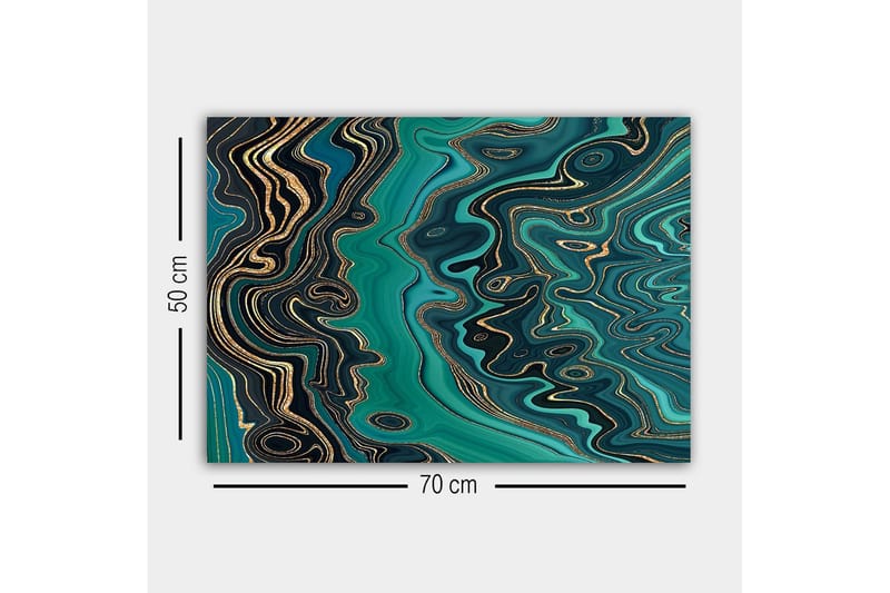 Canvas-taulu - Abstrakti sommitelma virtaavilla kuvioilla vihreissä sävyissä - Tummanvihreä / Turkoosi / Kulta - Sisustustuotteet - Taulu & taide - Canvas-taulu