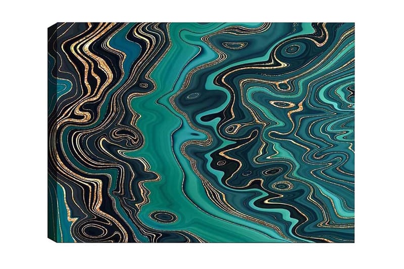 Canvas-taulu - Abstrakti sommitelma virtaavilla kuvioilla vihreissä sävyissä, Tummanvihreä / Turkoosi / Kulta