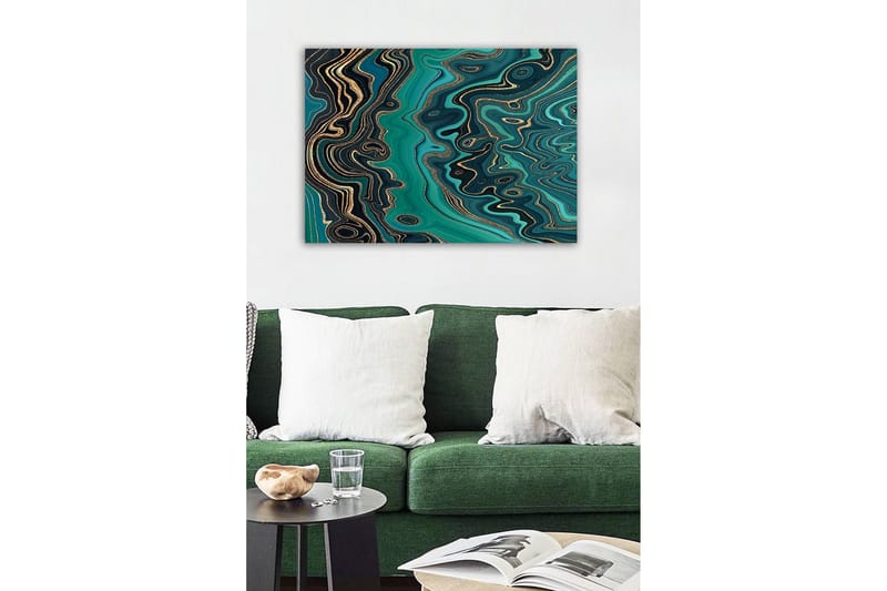 Canvas-taulu - Abstrakti sommitelma virtaavilla kuvioilla vihreissä sävyissä - Tummanvihreä / Turkoosi / Kulta - Sisustustuotteet - Taulu & taide - Canvas-taulu