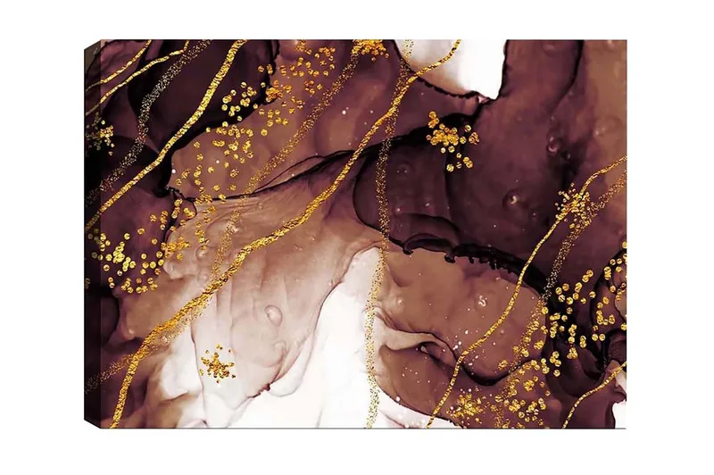 Canvas-taulu - Abstrakti sommitelma virtaavilla ruskeilla ja kultaisilla muodoilla, Tummanruskea / Kulta / Vaaleanbeige