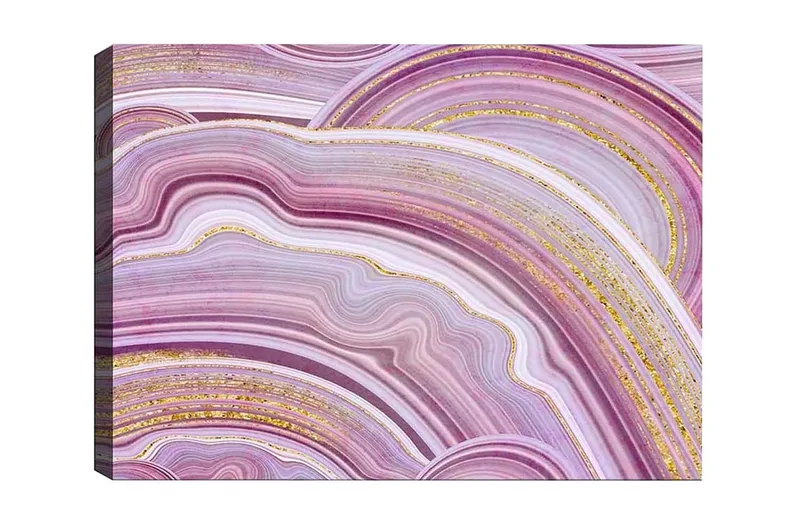 Canvas-taulu - Abstrakti sommitelma pehmeillä, aaltoilevilla viivoilla violetin sävyissä, Violetti / Valkoinen / Kulta