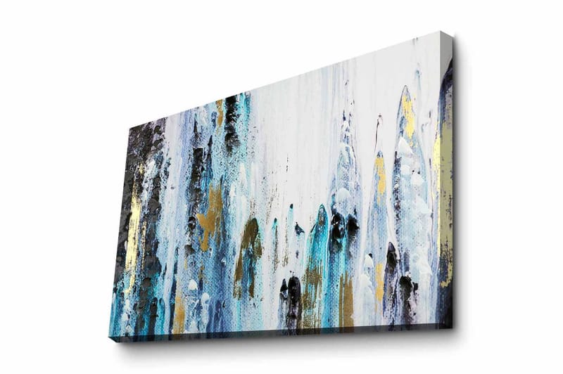 Canvas-taulu - Abstrakti sommitelma pystysuorilla viivoilla ja värillisillä elementeillä, Sininen / Musta / Kulta