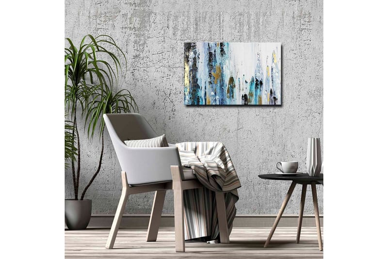 Canvas-taulu - Abstrakti sommitelma pystysuorilla viivoilla ja värillisillä elementeillä - Sininen / Musta / Kulta - Sisustustuotteet - Taulu & taide - Canvas-taulu