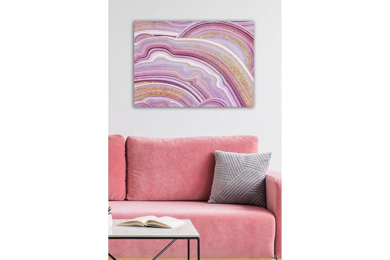 Canvas-taulu - Abstrakti sommitelma pehmeillä, aaltoilevilla viivoilla violetin sävyissä - Violetti / Valkoinen / Kulta - Sisustustuotteet - Taulu & taide - Canvas-taulu