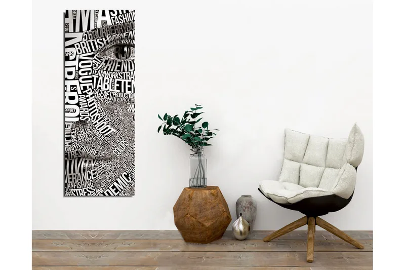 Canvas-taulu - Abstrakti tekstin ja silmäaiheen sommittelu - Musta / Valkoinen - Sisustustuotteet - Taulu & taide - Canvas-taulu