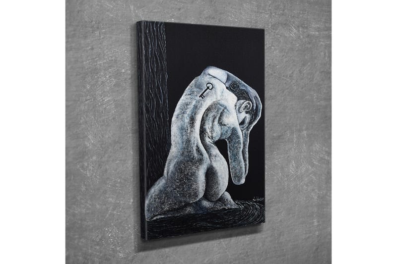 Canvas-taulu - Abstrakti veistos istuvasta hahmosta, jonka selässä on avain - Musta / Harmaa / Valkoinen - Sisustustuotteet - Taulu & taide - Canvas-taulu