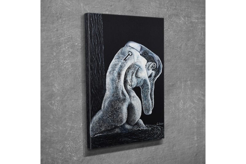 Canvas-taulu - Abstrakti veistos istuvasta hahmosta, jonka selässä on avain - Musta / Harmaa / Valkoinen - Sisustustuotteet - Taulu & taide - Canvas-taulu