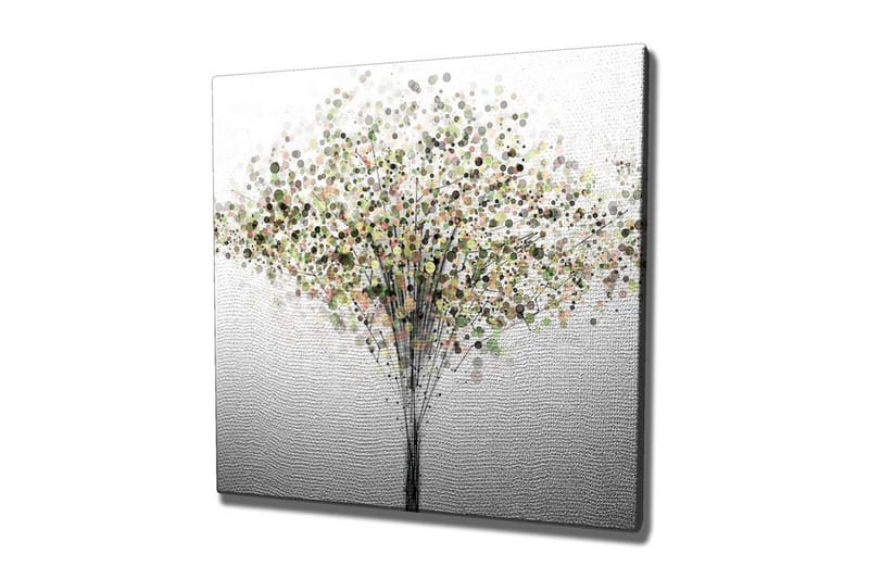 Canvas-taulu - Abstrakti puu, jonka lehdet ovat värikkäitä ympyröitä, Vihreä / Ruskea / Beige
