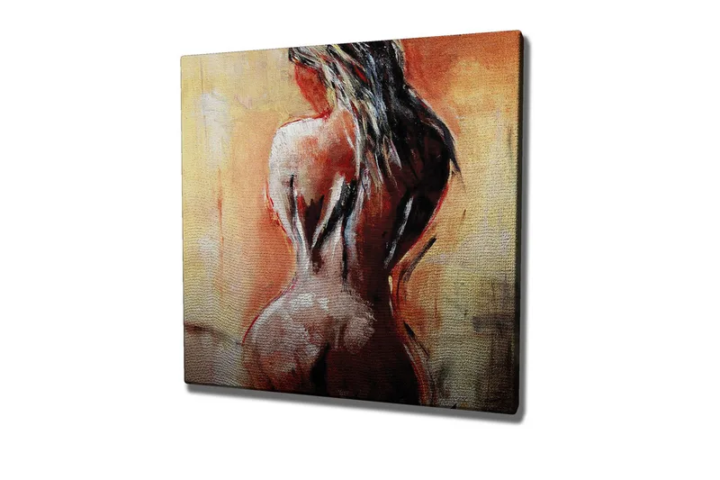 Canvas-taulu - Aistillinen alastonhahmo, jossa painopiste on selässä, Terrakotta / Beige / Musta