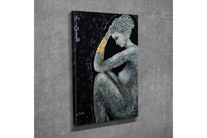 Canvas-taulu - Alaston nainen mietteliäässä asennossa, käsivarressaan kultainen yksityiskohta - Musta / Harmaa / Kulta - Sisustustuotteet - Taulu & taide - Canvas-taulu