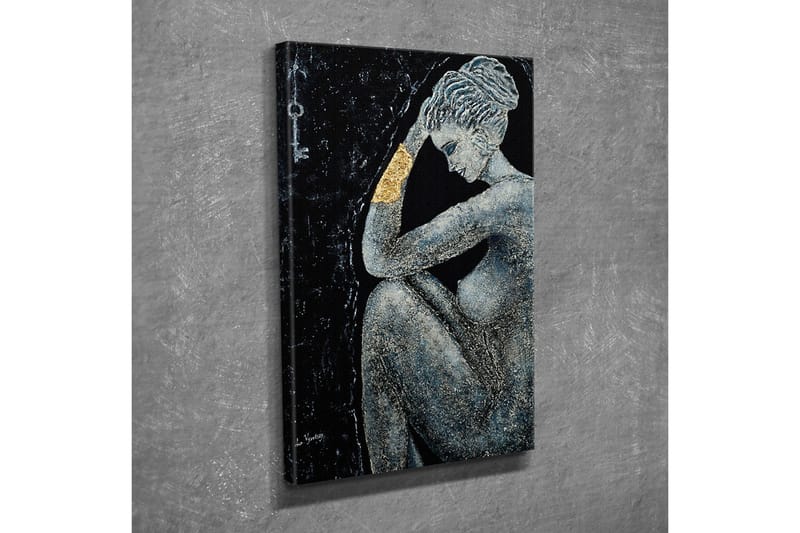 Canvas-taulu - Alaston nainen mietteliäässä asennossa, käsivarressaan kultainen yksityiskohta - Musta / Harmaa / Kulta - Sisustustuotteet - Taulu & taide - Canvas-taulu
