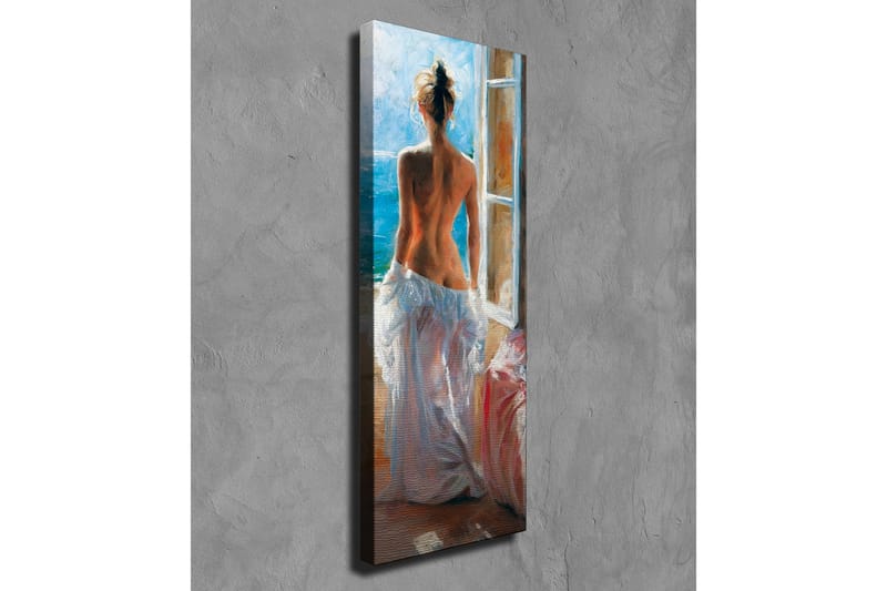 Canvas-taulu - Alaston nainen seisoo ikkunan ääressä merinäköalalla - Sininen / Valkoinen / Beige - Sisustustuotteet - Taulu & taide - Canvas-taulu