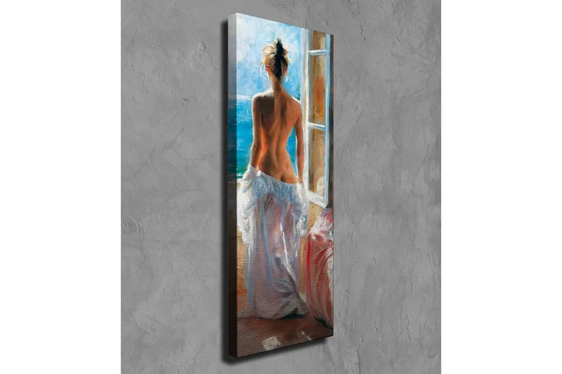 Canvas-taulu - Alaston nainen seisoo ikkunan ääressä merinäköalalla - Sininen / Valkoinen / Beige - Sisustustuotteet - Taulu & taide - Canvas-taulu