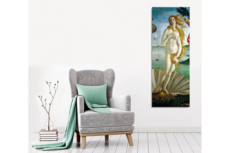 Canvas-taulu - Alaston nainen seisoo simpukankuorella meren rannalla - Vaaleansininen / Ihonvärinen / Vihreä - Sisustustuotteet - Taulu & taide - Canvas-taulu