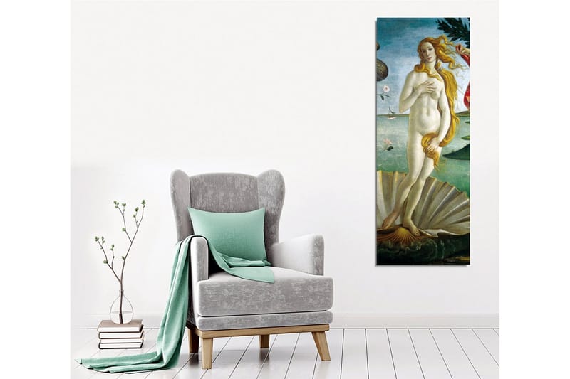 Canvas-taulu - Alaston nainen seisoo simpukankuorella meren rannalla - Vaaleansininen / Ihonvärinen / Vihreä - Sisustustuotteet - Taulu & taide - Canvas-taulu