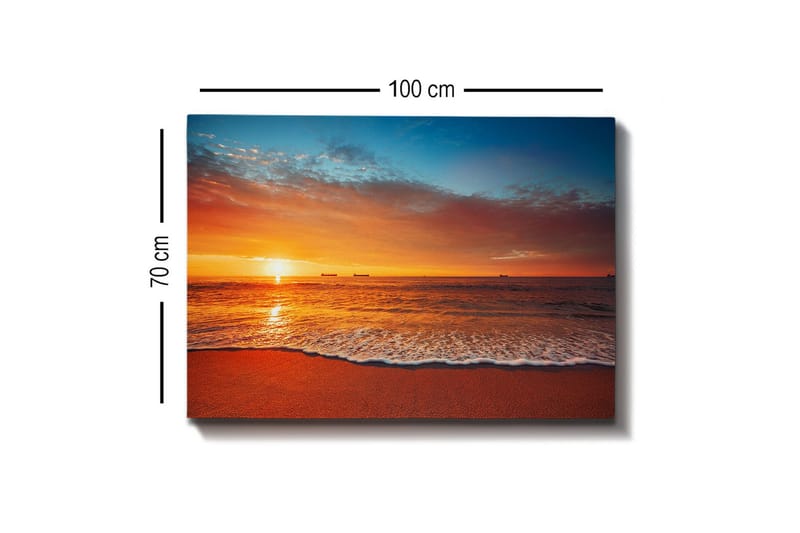 Canvas-taulu - Auringonlasku meren yllä pehmeillä aalloilla rannalla - Oranssi / Sininen / Beige - Sisustustuotteet - Taulu & taide - Canvas-taulu
