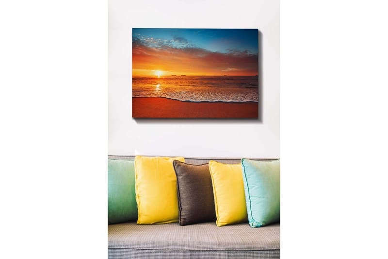 Canvas-taulu - Auringonlasku meren yllä pehmeillä aalloilla rannalla - Oranssi / Sininen / Beige - Sisustustuotteet - Taulu & taide - Canvas-taulu