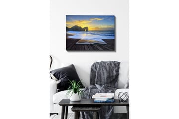 Canvas-taulu - Avoin kirja, taustalla ranta ja auringonlasku - Sininen / Kultainen / Beige - Sisustustuotteet - Taulu & taide - Canvas-taulu