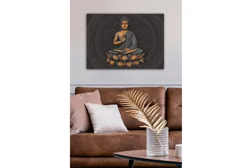 Canvas-taulu - Buddha meditaatioasennossa lootuskukan päällä - Harmaa / Oranssi / Musta - Sisustustuotteet - Taulu & taide - Canvas-taulu