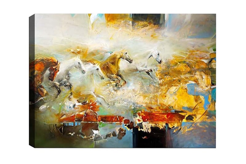 Canvas-taulu - Dynaaminen lauttojen hevosten ryhmä, Kulta / Valkoinen / Ruskea