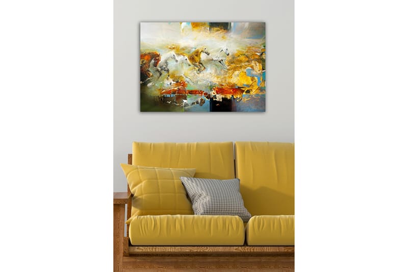 Canvas-taulu - Dynaaminen lauttojen hevosten ryhmä - Kulta / Valkoinen / Ruskea - Sisustustuotteet - Taulu & taide - Canvas-taulu