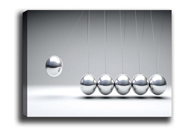 Canvas-taulu - Dynaaminen sommitelma keinuvista palloista metallinhohtoisella viimeistelyllä, Hopea / Harmaa