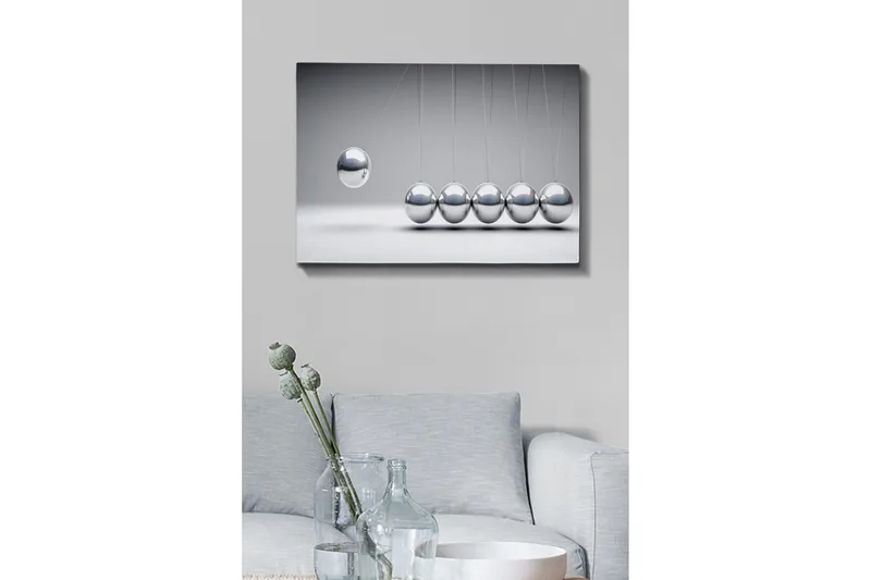 Canvas-taulu - Dynaaminen sommitelma keinuvista palloista metallinhohtoisella viimeistelyllä - Hopea / Harmaa - Sisustustuotteet - Taulu & taide - Canvas-taulu