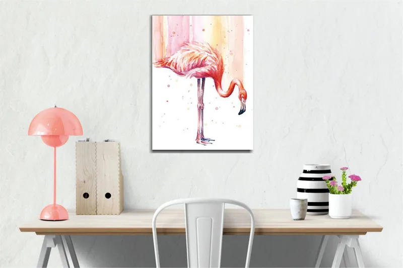 Canvas-taulu - Elegantti flamingo pastelliväreissä - Vaaleanpunainen / Aprikoosi / Musta - Sisustustuotteet - Taulu & taide - Canvas-taulu