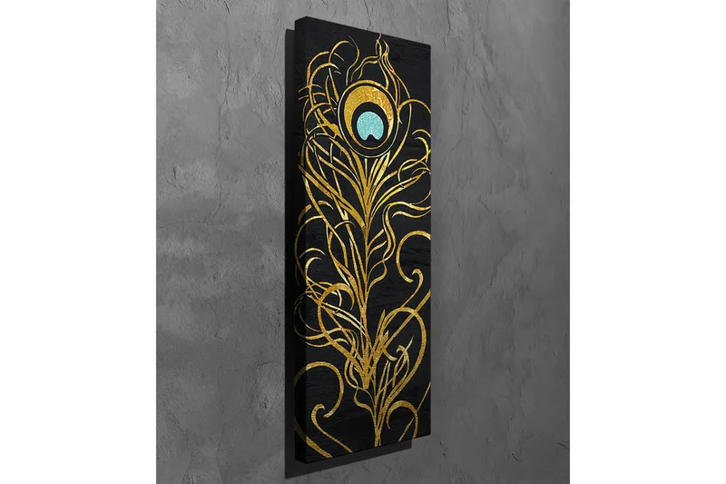 Canvas-taulu - Elegantti höyhenkuvio kultaisena ja turkoosina - Kulta / Turkoosi / Musta - Sisustustuotteet - Taulu & taide - Canvas-taulu