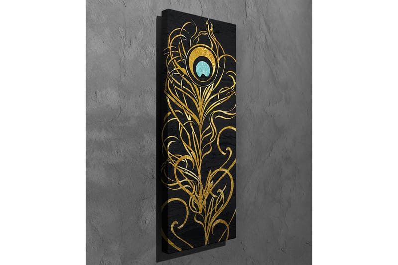 Canvas-taulu - Elegantti höyhenkuvio kultaisena ja turkoosina - Kulta / Turkoosi / Musta - Sisustustuotteet - Taulu & taide - Canvas-taulu