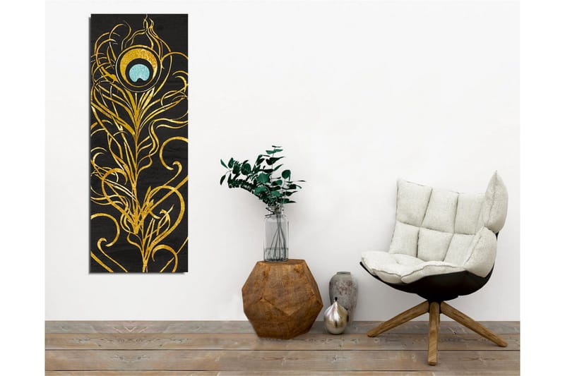 Canvas-taulu - Elegantti höyhenkuvio kultaisena ja turkoosina - Kulta / Turkoosi / Musta - Sisustustuotteet - Taulu & taide - Canvas-taulu