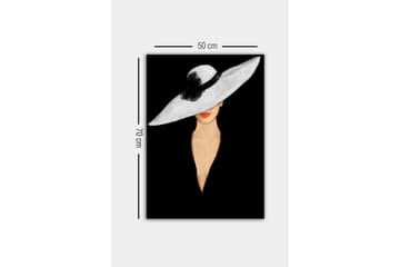 Canvas-taulu - Elegantti nainen, jolla on iso valkoinen hattu ja oranssit huulet - Valkoinen / Musta / Oranssi - Sisustustuotteet - Taulu & taide - Canvas-taulu