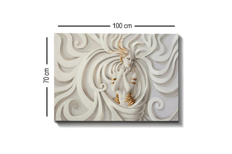 Canvas-taulu - Elegantti nainen laajojen, abstraktien muotojen ympäröimänä - Valkoinen / Beige / Kulta - Sisustustuotteet - Taulu & taide - Canvas-taulu