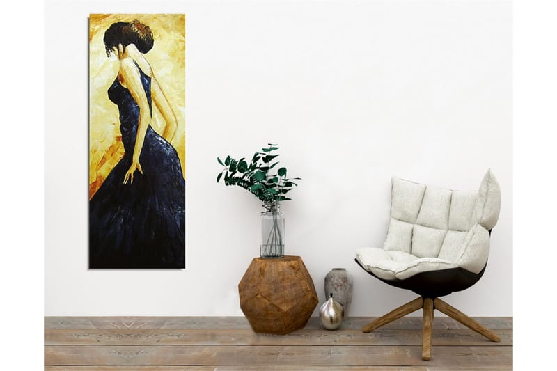 Canvas-taulu - Elegantti nainen mustassa mekossa - Tummansininen / Kultainen / Beige - Sisustustuotteet - Taulu & taide - Canvas-taulu