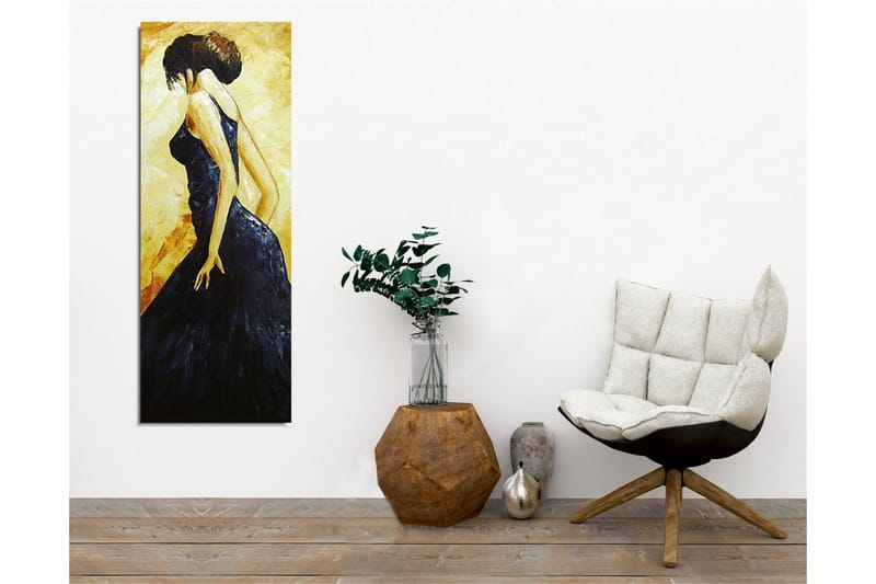 Canvas-taulu - Elegantti nainen mustassa mekossa - Tummansininen / Kultainen / Beige - Sisustustuotteet - Taulu & taide - Canvas-taulu