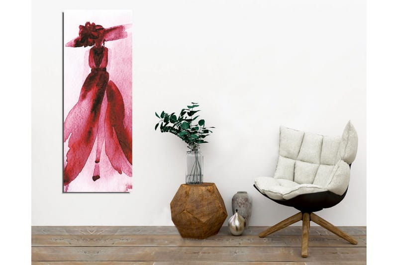 Canvas-taulu - Elegantti nainen punaisessa mekossa ja isossa hatussa - Punainen / Vaaleanpunainen - Sisustustuotteet - Taulu & taide - Canvas-taulu