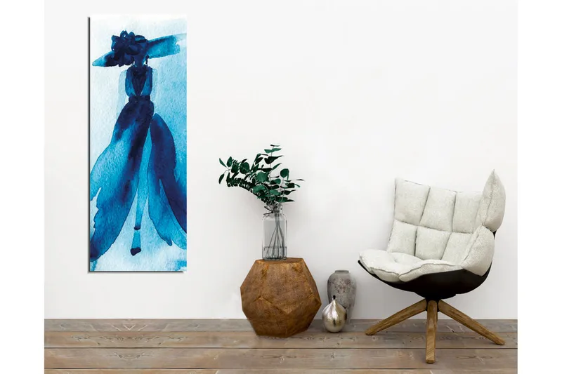 Canvas-taulu - Elegantti siluetti naisesta isossa hatussa ja mekossa - Tummansininen / Vaaleansininen - Sisustustuotteet - Taulu & taide - Canvas-taulu